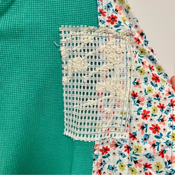 POL  NEW Cotton Blend 3/4 Sleeve Hooded Top LG Floral Lace Patchwork - Picture 5 of 10